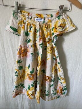 Old Navy Cream Yellow Floral Button-Front Dress - 3T - Summer Vacation Event